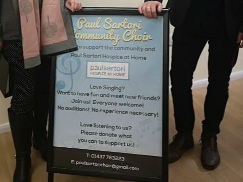 The a-frame board supplied to Paul Sartori Community Choir by Sigma Display Ltd, Haverfordwest