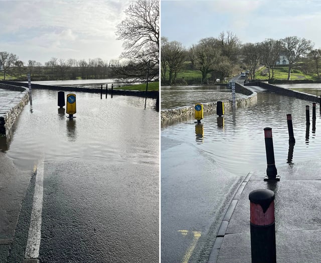 Bridge flooded at Carew