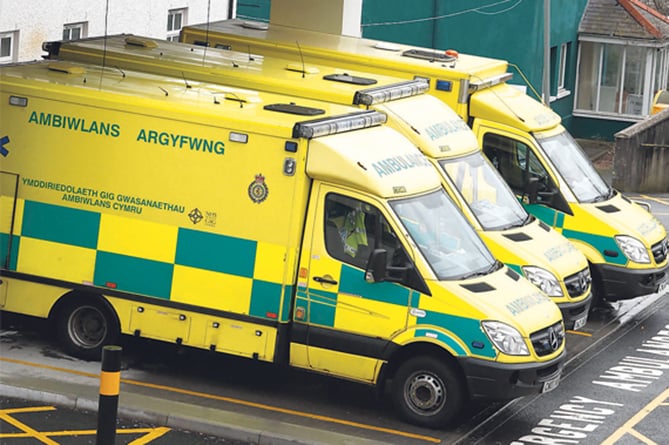 Ambulances outside hospital Bronglais Aberystwyth Hywel Dda