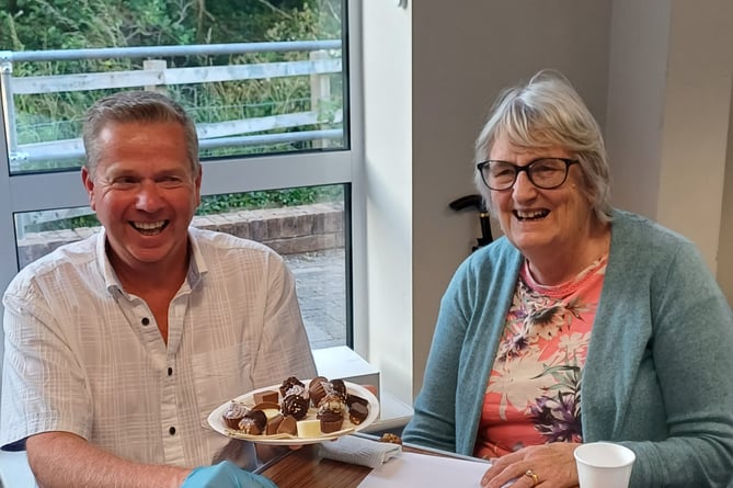 John Manchester with St Issell’s WI President Diane Rigden at the chocolate tasting on Thursday