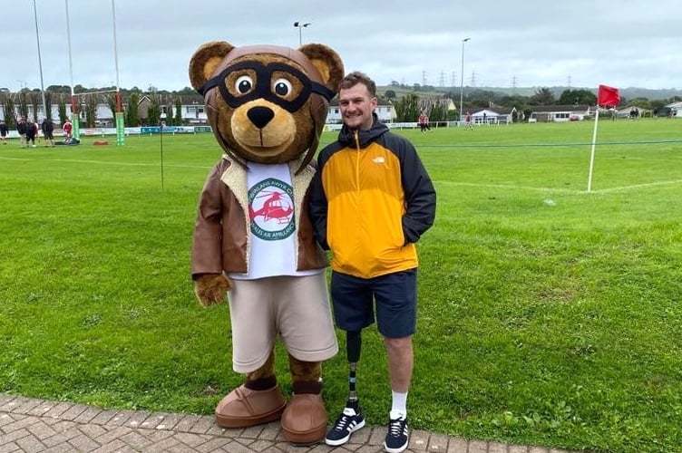 Richard with Biggles the Air Ambulance mascot.