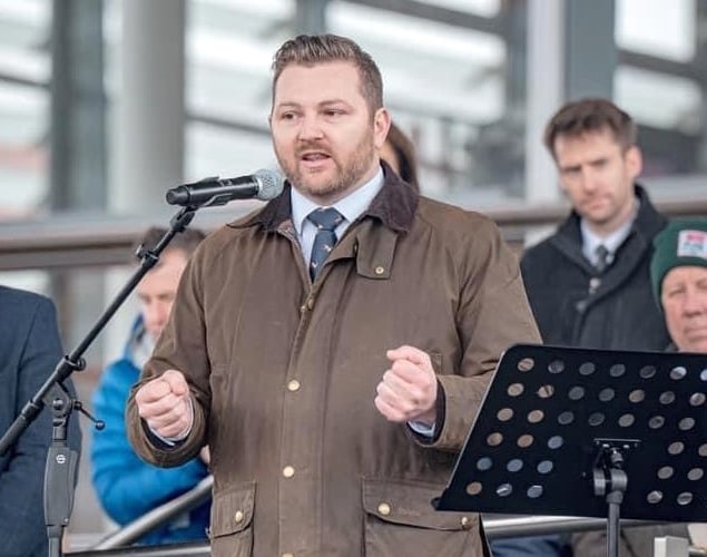 Sam Kurtz speaking outside the Senedd