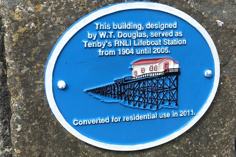 Blue plaque at Tenby's old lifeboat station