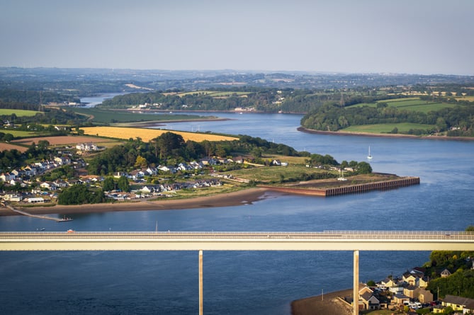 View over the Cleddau Bridge towards Burton, MIlford Haven Waterway