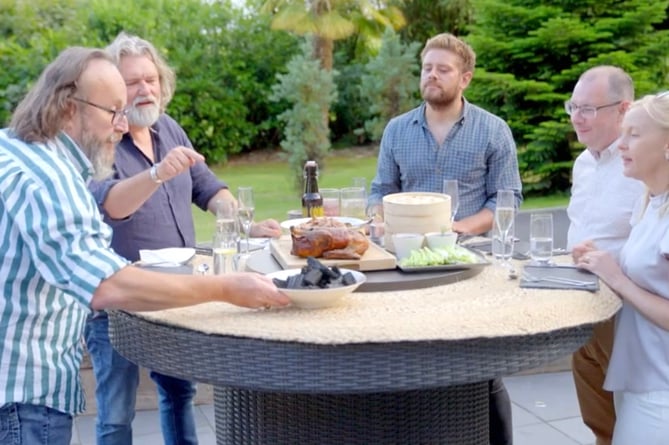 Hairy Bikers Dave and Si sampling cuisine at the Stackpole Inn