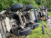 Fire crews tend to overturned milk tanker near Narberth