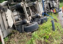 Fire crews tend to overturned milk tanker near Narberth