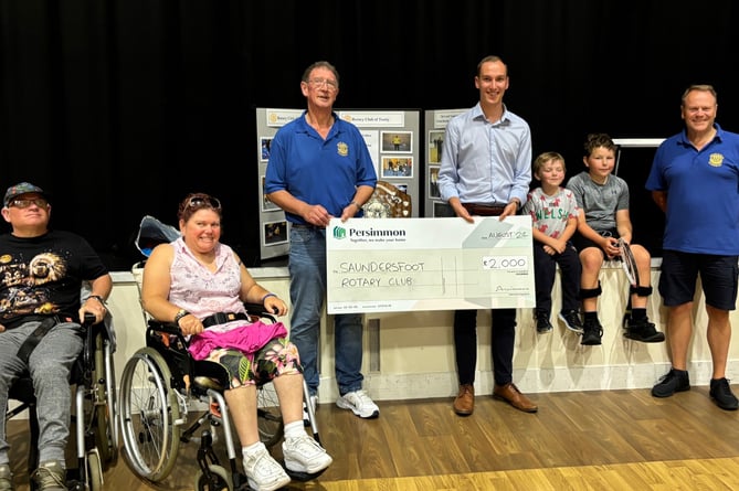 Saundersfoot Rotary Club has been awarded a £2,000 cheque as one of the latest recipients of Persimmon Homes West Wales' Community Champions initiative.