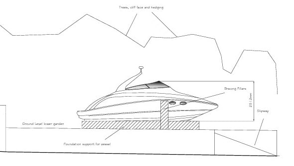 Part of the plans submitted for the holiday yacht in the garden of The Cellar. Picture: Hughes Architectural.