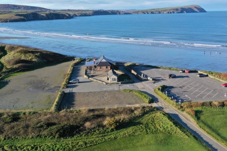 A drone image of Newport Sands car park. Picture: Pembrokeshire Coast National Park report.