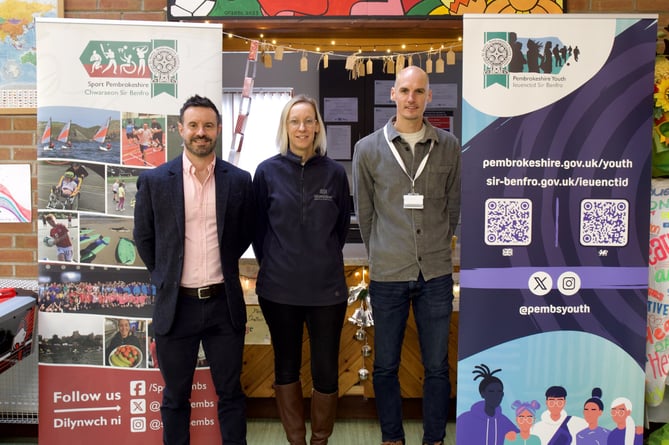 Matthew Freeman (left) of Sport Pembrokeshire, with Stephanie Hughes, Marketing Operations Manager, and Steve Lewis, Senior Youth Worker for Pembrokeshire Youth.