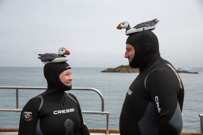 Wynne and Joanna: All At Sea,5,Joanna Page, Wynne Evans,getting ready to swim with Puffins,Barn Media Ltd / BBC Cymru Wales