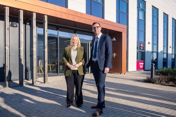 Cabinet Secretary for Economy, Energy and Planning, Rebecca Evans, with Carmarthenshire Council leader Darren Price