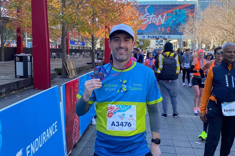 Tenby’s Adam Hughes continued his epic fundraising challenge this month for charity by completing the Houston Marathon in Texas, USA, in a time of 3 hours 42 minutes - to mark the 10th year anniversary of his life saving kidney transplant.