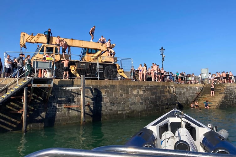 Angus Dunlop who runs Tenby Boat Trips and is also chair of Tenby Harbour User's Association shared this photo to show that the numbers coming to Tenby to jump off the pier had got out of hand.