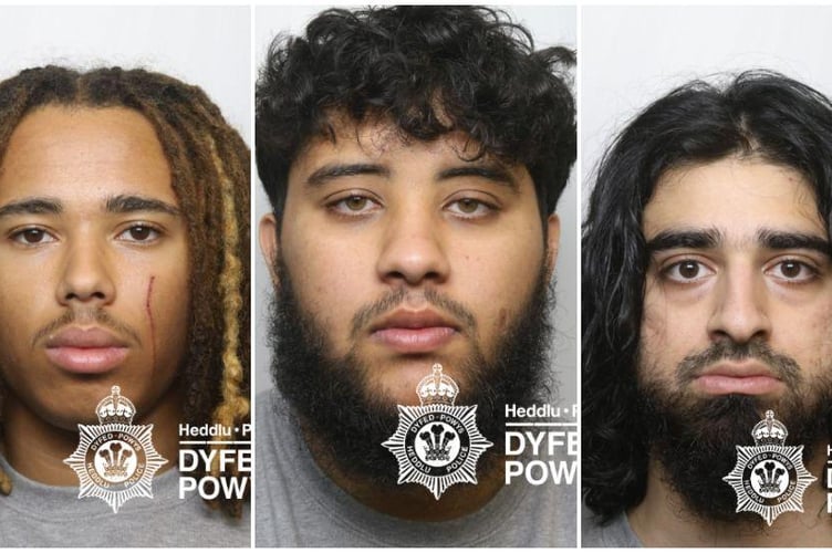 Elijah Ogunnubi-Sime (left), Mohammad Comrie (centre) and Faiz Shah (right) admitted kidnap charges at Swansea Crown Court